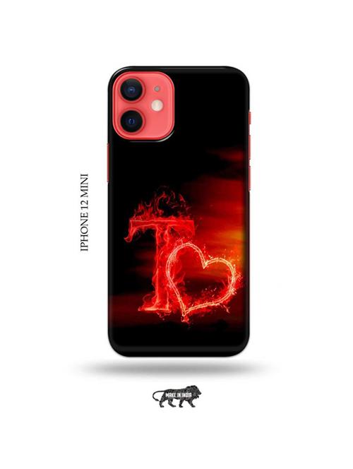 tweakymod designer printed hard case | fire heart letter t back cover compatible with iphone 12 mini - 19023136 - Very Small Image - 1