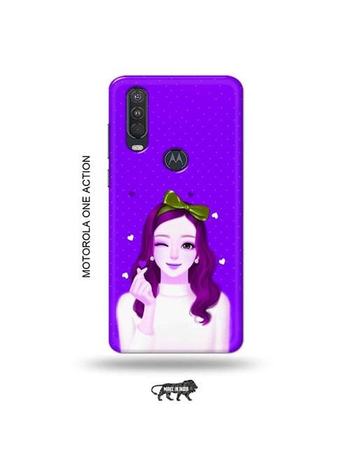 tweakymod designer printed hard case | lovely girl purple back cover compatible with motorola one action - 19032528 - Very Small Image - 1