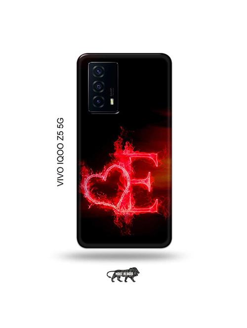 tweakymod designer printed hard case | fire heart letter e back cover compatible with vivo iqoo z5 5g - 19033501 - Very Small Image - 1
