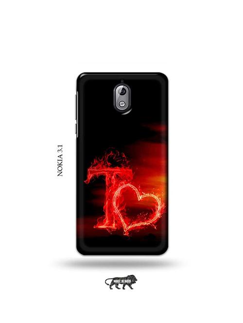 tweakymod designer printed hard case | fire heart letter t back cover compatible with nokia 3.1 - 19034035 - Very Small Image - 1