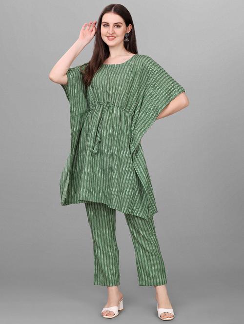 Green Cotton Kaftan Set - 19039222 - Very Small Image - 1