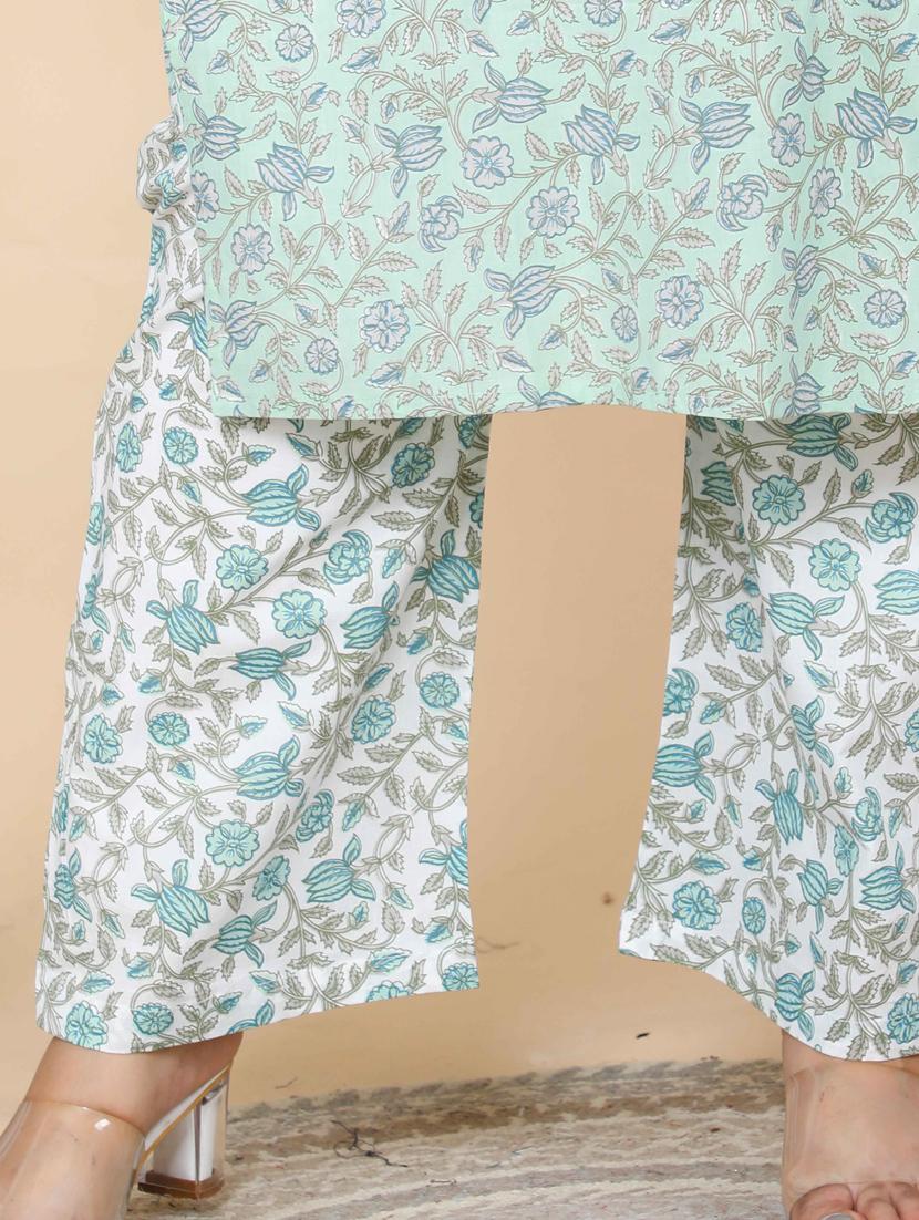 green cotton kurta palazzo set - 19039403 - Standard Image - 2
