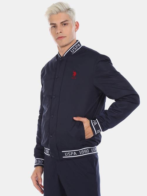 blue solid casual jacket - 19050333 - Very Small Image - 1