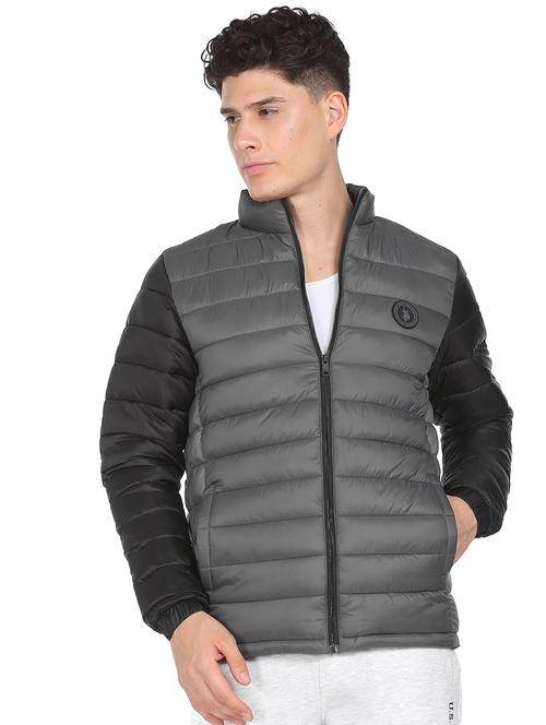 grey solid quilted jacket - 19050389 - Very Small Image - 1