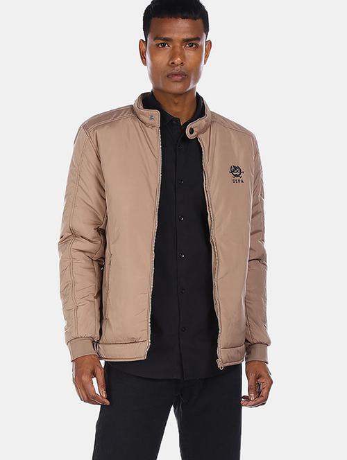brown solid casual jacket - 19050460 - Very Small Image - 1