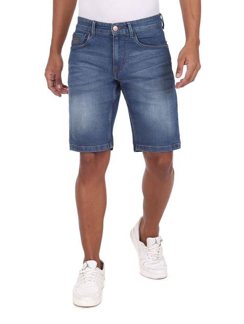 blue comfort slim fit mid rise denim shorts - 19052261 - Very Small Image - 1