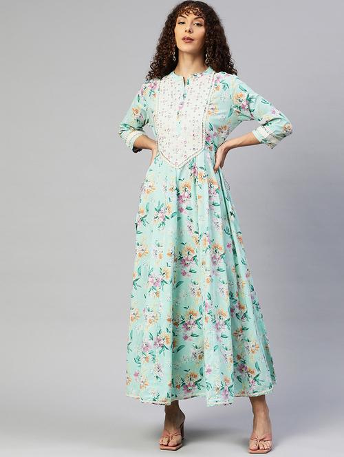 green cotton anarkali ethnic dress - 19052440 - Very Small Image - 1