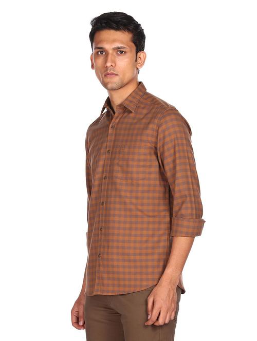 brown cotton casual shirt - 19061333 - Very Small Image - 1