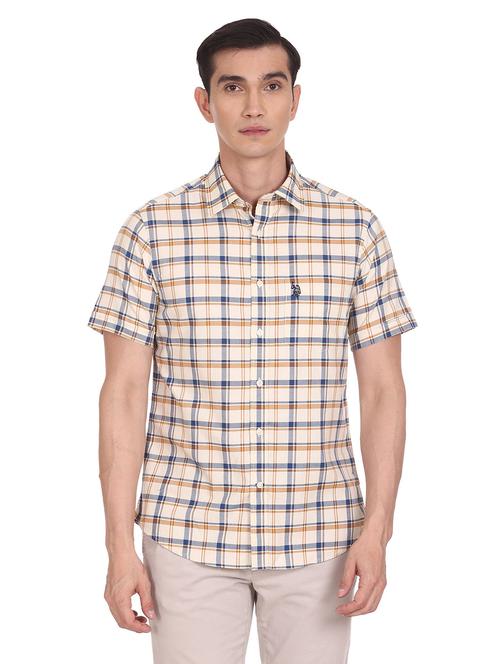 ivory tartan check cotton regular fit casual shirt - 19066175 - Very Small Image - 1