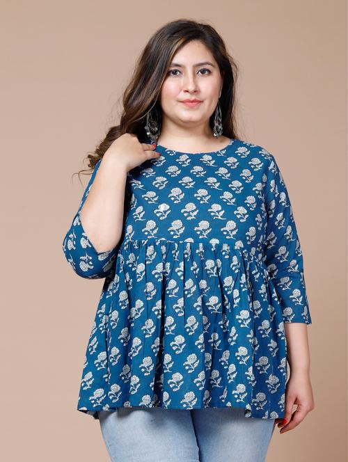 blue printed flared kurti - 19070562 - Very Small Image - 1