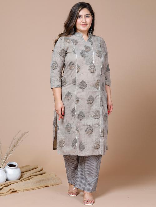 beige cotton kurta palazzo  set - 19070642 - Very Small Image - 1