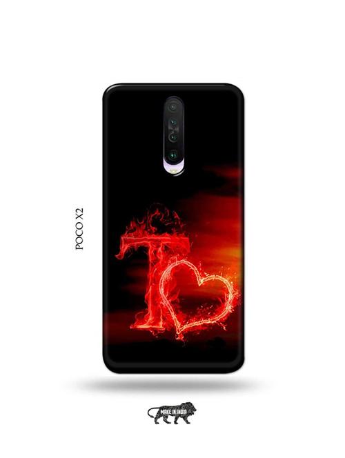 tweakymod designer printed hard case | fire heart letter t back cover compatible with poco x2 - 19078620 - Very Small Image - 1