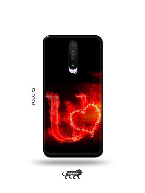 tweakymod designer printed hard case | fire heart letter u back cover compatible with poco x2 - 19078621 - Very Small Image - 1