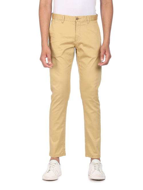 solid cotton flat front casual trouser - 19080696 - Very Small Image - 1