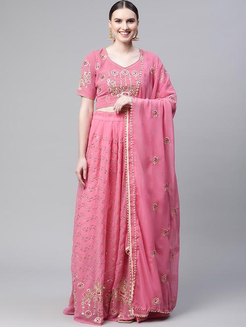 pink embroidered lehenga choli with dupatta - 19081756 - Very Small Image - 1