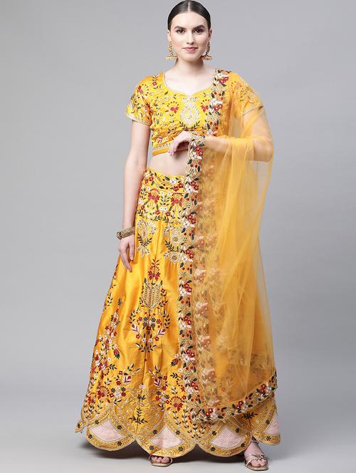 yellow embroidered lehenga choli with dupatta - 19081759 - Very Small Image - 1