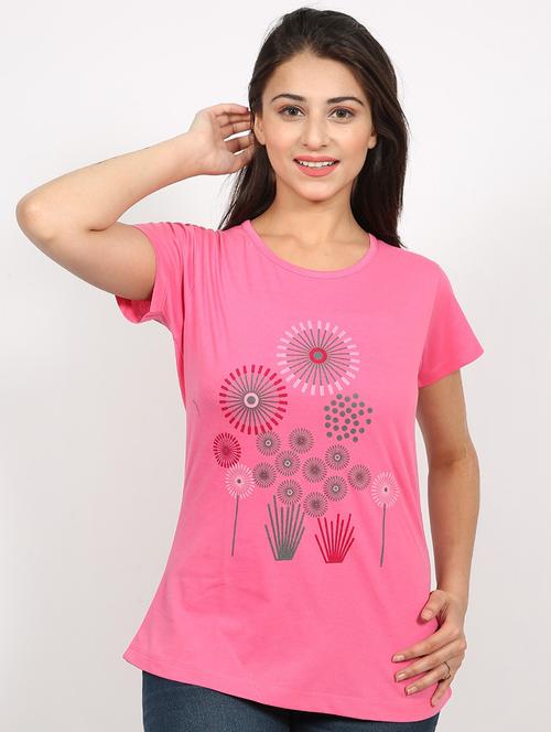 pink coloured printed regular tee - 19082349 - Very Small Image - 1