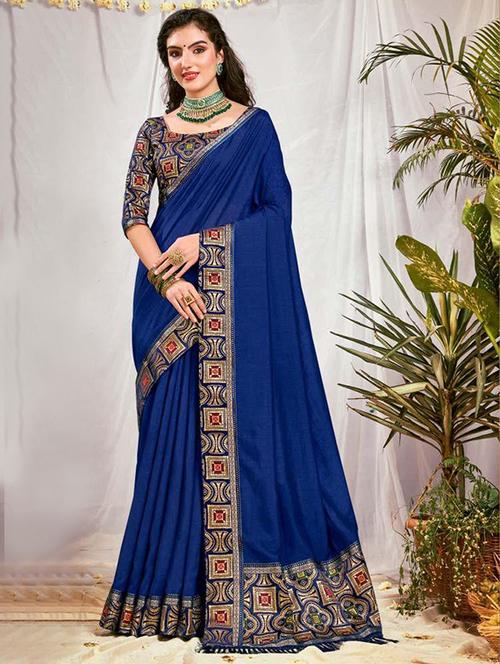 blue coloured jacquard saree with blouse - 19082825 - Very Small Image - 1
