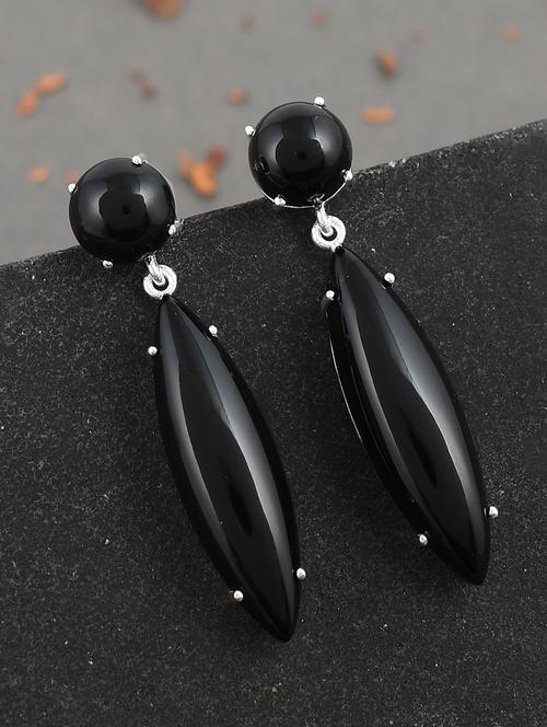 black silver plated drop earring - 19085259 - Very Small Image - 1
