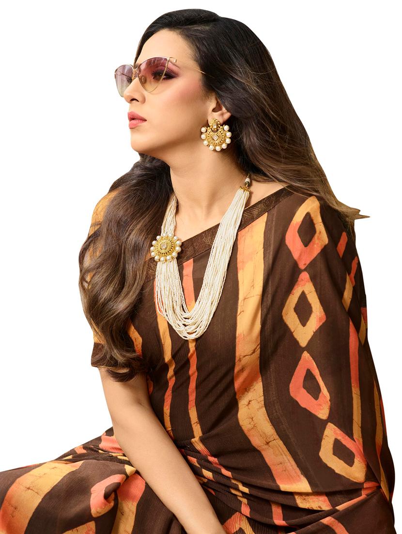 brown silk printed saree - 19086395 - Zoom Image - 1