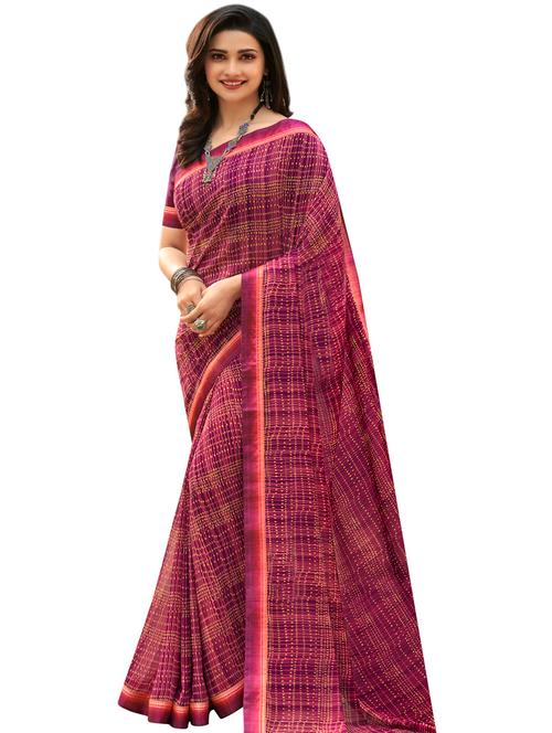purple printed saree with blouse - 19086477 - Very Small Image - 1