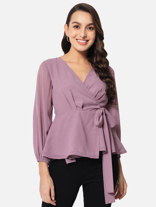 Women's Wrap Overlap Neck Top - 19086868 - Very Small Image - 1