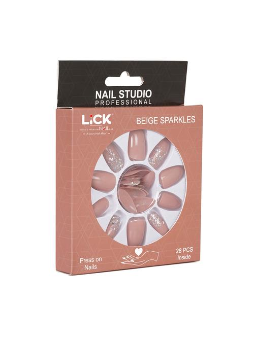 lick 28 pcs beige artificial reusable acrylic press on nails - 19086931 - Very Small Image - 1