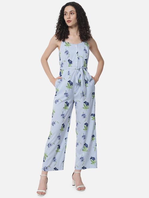 tie front striped full leg jumpsuit - 19087177 - Very Small Image - 1