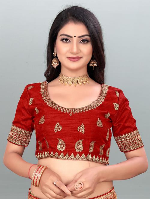 red dupion embroidered blouse - 19087385 - Very Small Image - 1