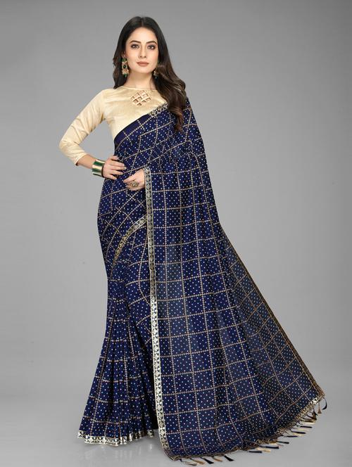 blue silk printed saree with blouse - 19087686 - Very Small Image - 1