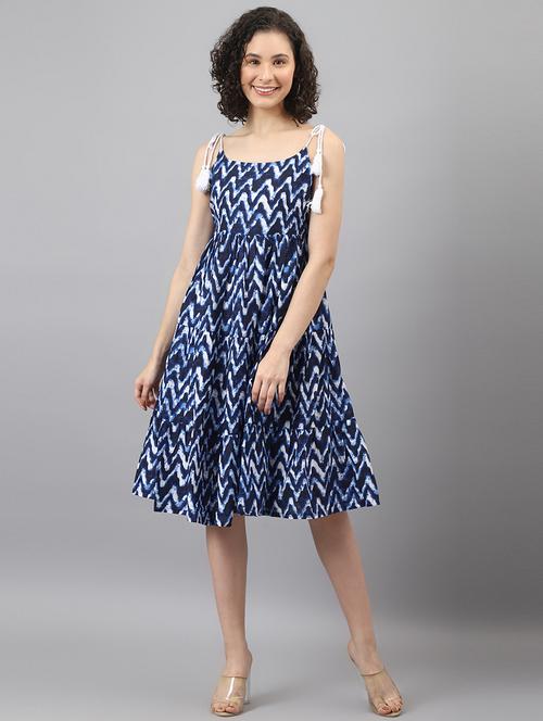 blue printed fit & flare dress - 19088057 - Very Small Image - 1