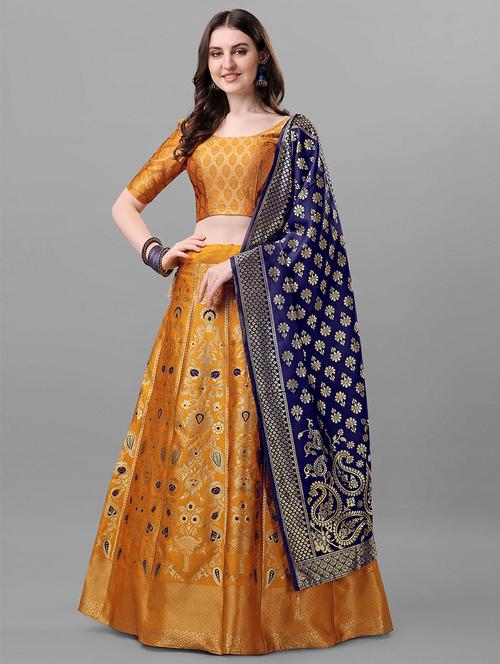 yellow zari work flared lehenga - 19088746 - Very Small Image - 1