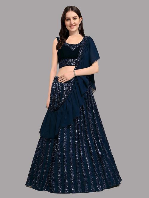 blue sequin detailed flared lehenga - 19088762 - Very Small Image - 1