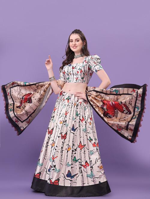 white printed flared lehenga - 19088964 - Very Small Image - 1