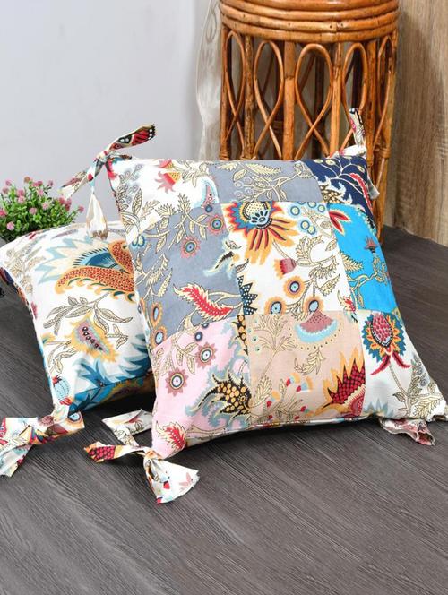 indhome life pure cotton 16x16inches reversible decorative tassels patch work cushion  - 19088989 - Very Small Image - 1