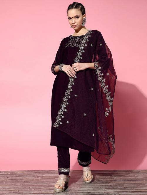 purple kurta dupatta set - 19089566 - Very Small Image - 1