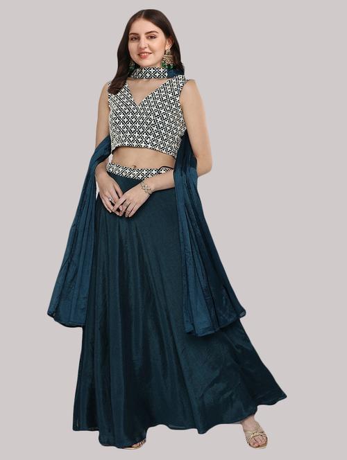 blue embroidered flared lehenga - 19089580 - Very Small Image - 1