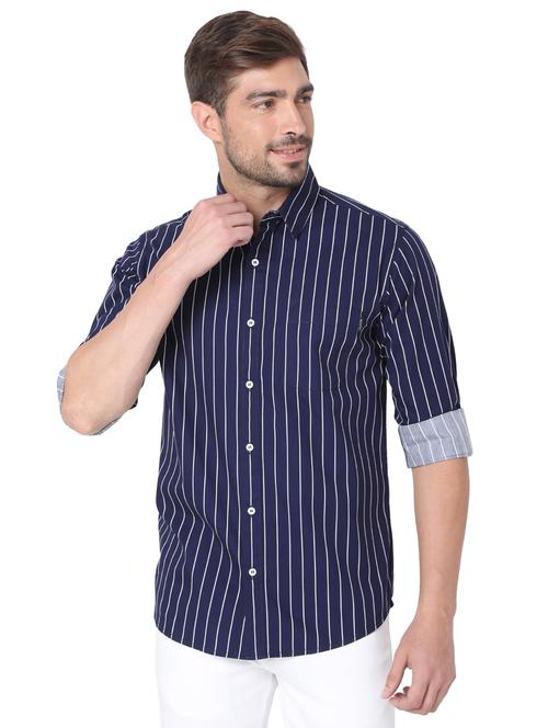 blue cotton casual shirt - 19100180 - Very Small Image - 1