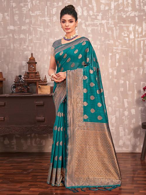 women's self design sea green colored saree with blouse - 19100590 - Very Small Image - 1