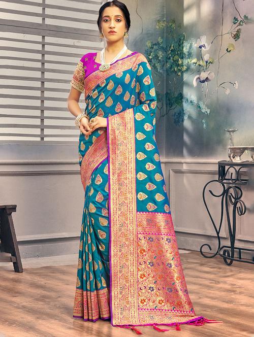 sky blue silk saree - 19100602 - Very Small Image - 1