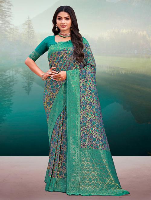 women self design banarasi saree with blouse - 19100616 - Very Small Image - 1