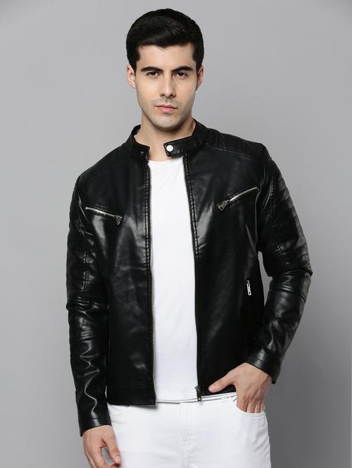 black leather casual jacket - 19101534 - Very Small Image - 1