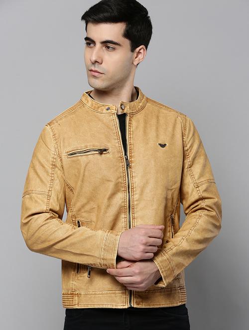 beige leather casual jacket - 19101565 - Very Small Image - 1