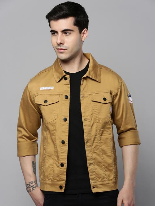 beige solid casual jacket - 19101580 - Very Small Image - 1