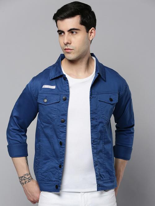 blue solid casual jacket - 19101582 - Very Small Image - 1