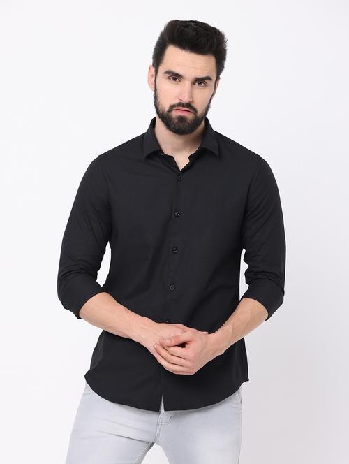 black solid casual shirt - 19101602 - Very Small Image - 1