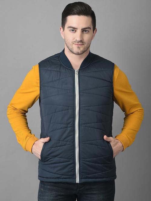 navy blue solid quilted jacket - 19102188 - Very Small Image - 1