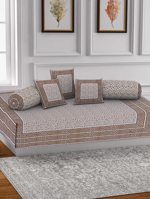 pure cotton jaipuri traditional pattern diwan set set of 6 pcs  - 19110805 - Very Small Image - 1