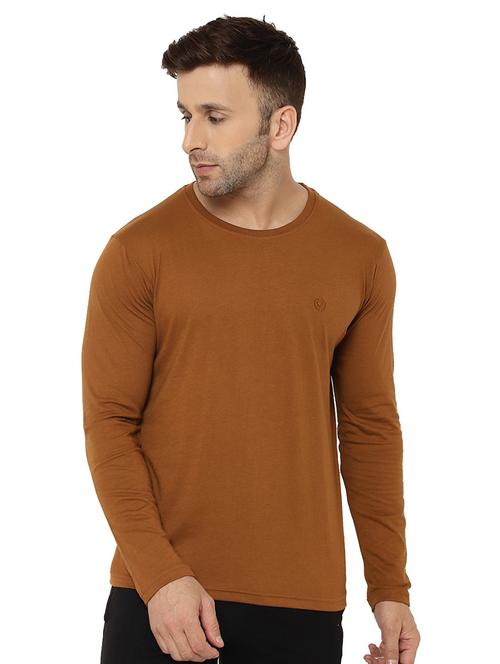 brown solid t-shirt - 19111419 - Very Small Image - 1