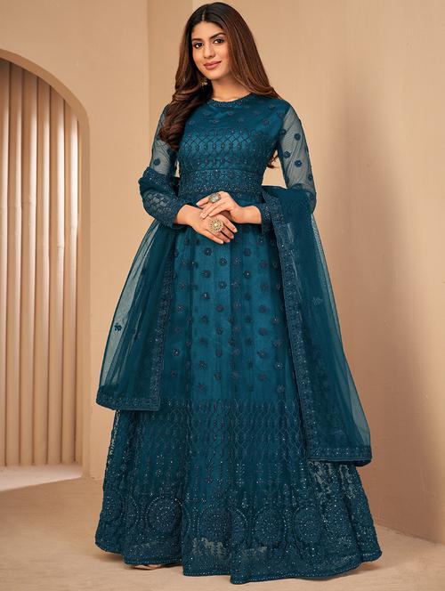 embroidered semi-stitched suit set - 19113781 - Very Small Image - 1